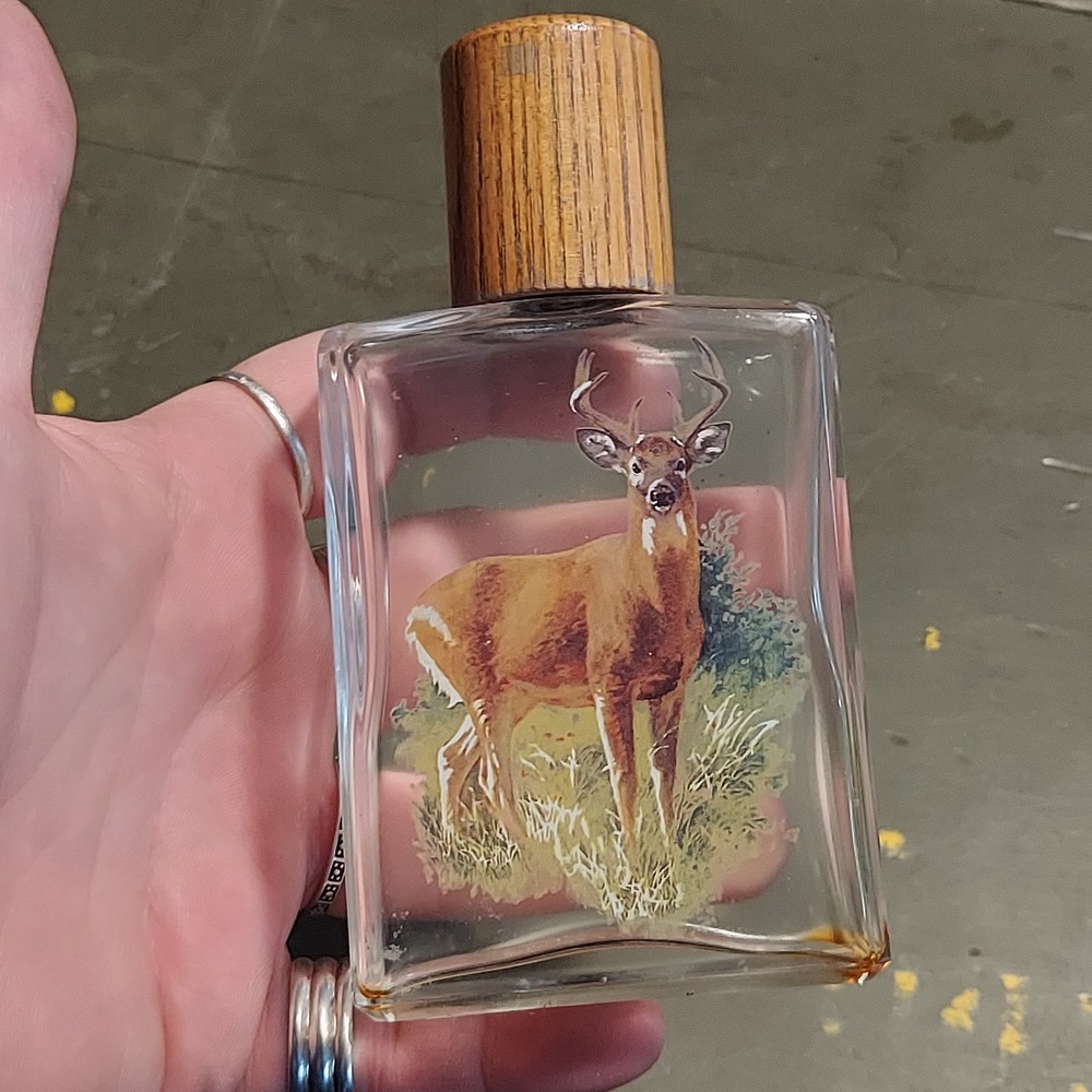 Vintage Sportsman Shave Cologne Glass Bottle Deer Buck Wildlife Decor 4oz Empty
